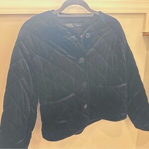 Zara Women's Black Velvet Puffer Jacket